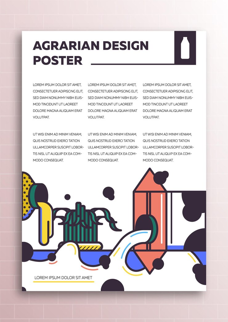 Vector agriculture themed poster with milk carton and natural supplements