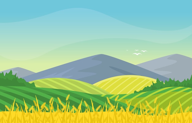 Agriculture Wheat Field Farm Rural Nature Scene Landscape Illustration