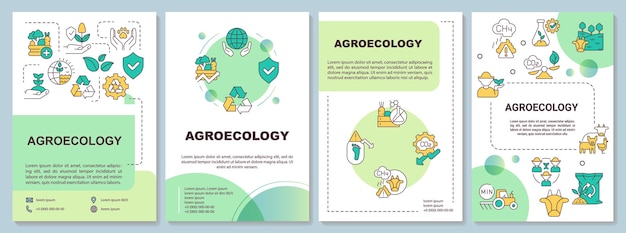 Agro-ecologie groene brochuresjabloon milieuzorg folderontwerp met lineaire pictogrammen 4 vectorlay-outs voor presentatie jaarverslagen arialbold myriad proregular-lettertypen gebruikt