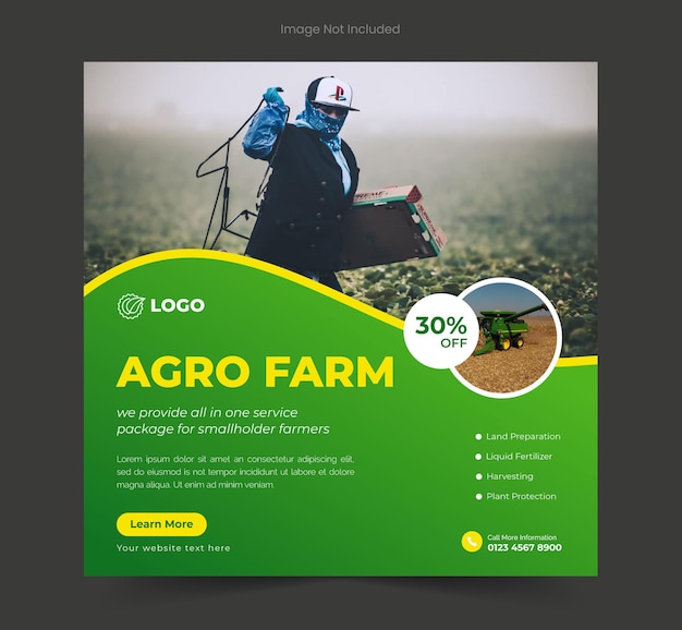 Banner di post sui social media di agro farm o modello di volantino quadrato di fattoria biologica