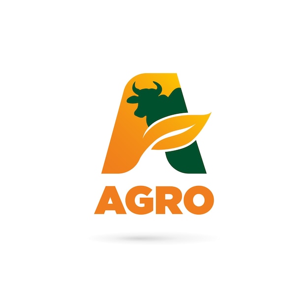 Вектор Дизайн логотипа агро буква a лист и концепция крупного рогатого скота