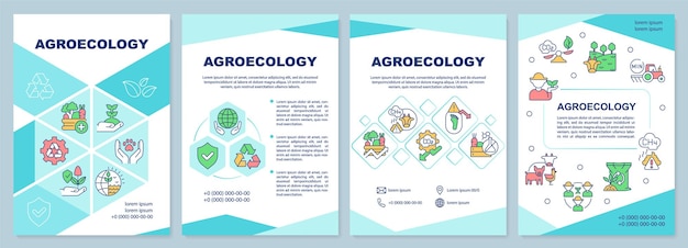 Синий шаблон брошюры по агроэкологии Забота об окружающей среде Дизайн листовок с линейными значками 4 векторных макета для презентационных годовых отчетов ArialBlack Myriad ProИспользуются обычные шрифты