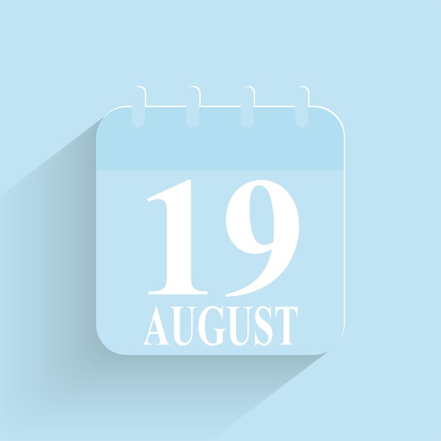 19 августа ежедневный значок календаря дата и время день месяц праздник плоский дизайн векторная иллюстрация