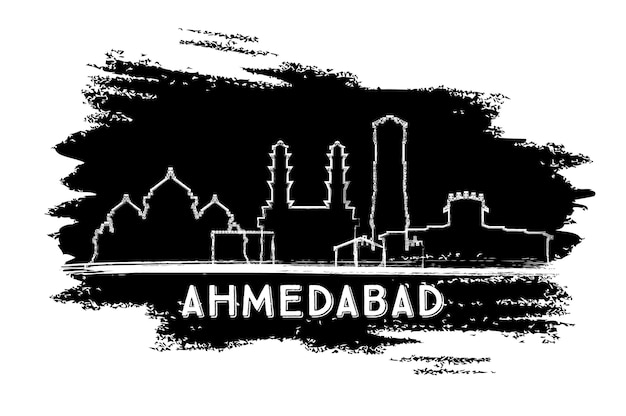 Ahmedabad india city skyline van silhouet. hand getekende schets. vectorillustratie. zakelijk reizen en toerisme concept met historische architectuur. ahmedabad stadsgezicht met monumenten.