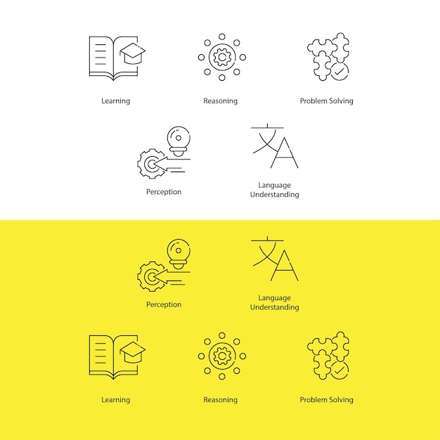 AI Architecture Vector Icon Set verkent de belangrijkste componenten van AI-systemen