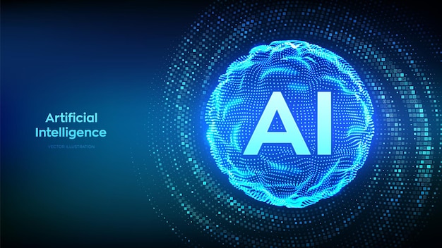 ปัญญาประดิษฐ์ AI คลื่นกริดนามธรรมทรงกลมที่มีตัวอักษร AI เทคโนโลยีการเรียนรู้ของเครื่อง เครือข่ายประสาท พื้นหลังรหัสไบนารีที่มีตัวเลข 10 การไหลของข้อมูลไบนารี ภาพประกอบเวกเตอร์
