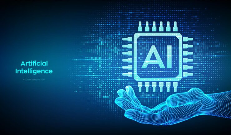 Vector ai artificial intelligence ai icon made with binary code in wireframe hand binary data and streaming digital code background matrix background with digits 10 vector illustration
