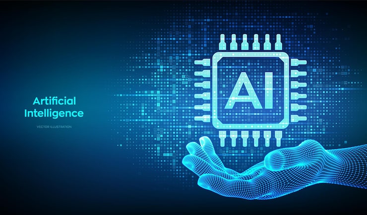 Vector ai artificial intelligence ai icon made with binary code in wireframe hand binary data and streaming digital code background matrix background with digits 10 vector illustration
