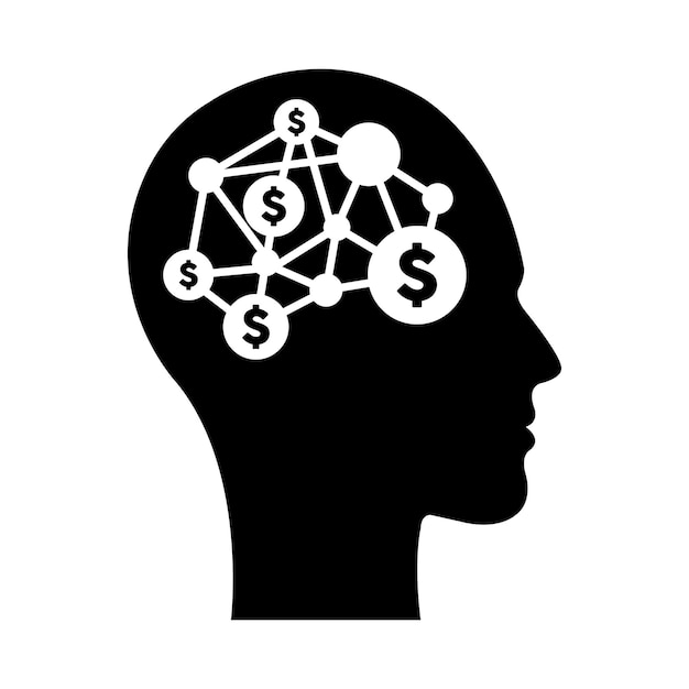 Un design di intelligenza artificiale ai per la finanza e l'illustrazione della mente dei soldi simbolo del dollaro digitale