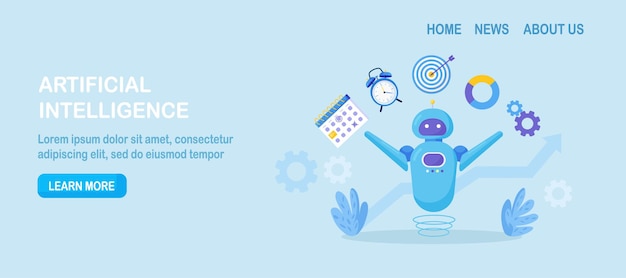 Intelligenza artificiale ai per aiutare la produttività il robot multitasking esegue molte attività contemporaneamente automazione intelligente assistenza robotica robot ai che si destreggia con il target del diagramma grafico del calendario