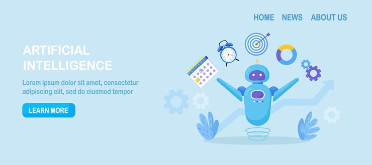 Vector ai artificial intelligence to help productivity multitasking robot performs many tasks at the same time smart automation robotic assistance ai robot juggling with calendar chart diagram target