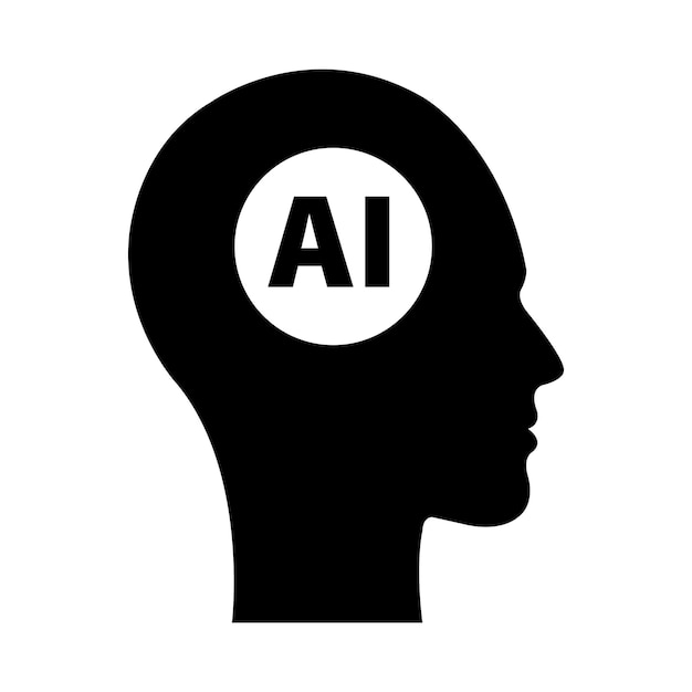 Ai artificial intelligence icon of man human face with a digital chip on brain for technology