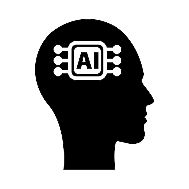 AI Artificial intelligence icon of man human face with a digital chip on brain for technology