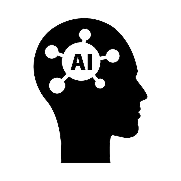 AI Artificial intelligence icon of man human face with a digital chip on brain for technology