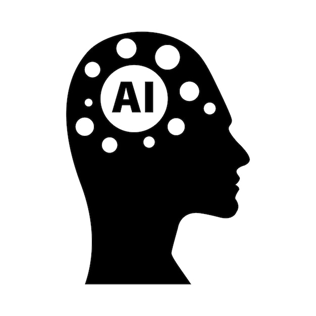 AI Artificial intelligence icon of woman human face with a digital chip on brain for technology