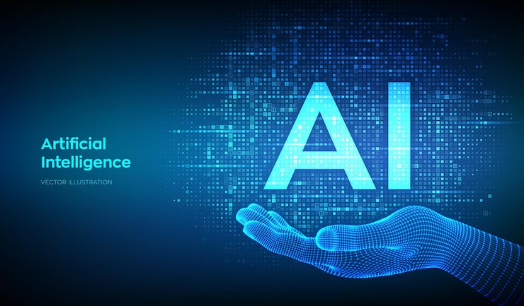 Vector ai artificial intelligence letters ai made with binary code in wireframe hand binary data and streaming digital code background matrix background with digits 10 vector illustration