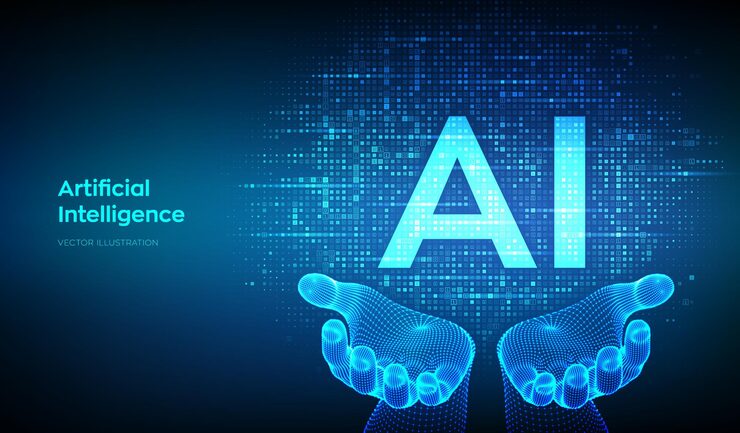 Vector ai artificial intelligence letters ai made with binary code in wireframe hands binary data and streaming digital code background matrix background with digits 10 vector illustration