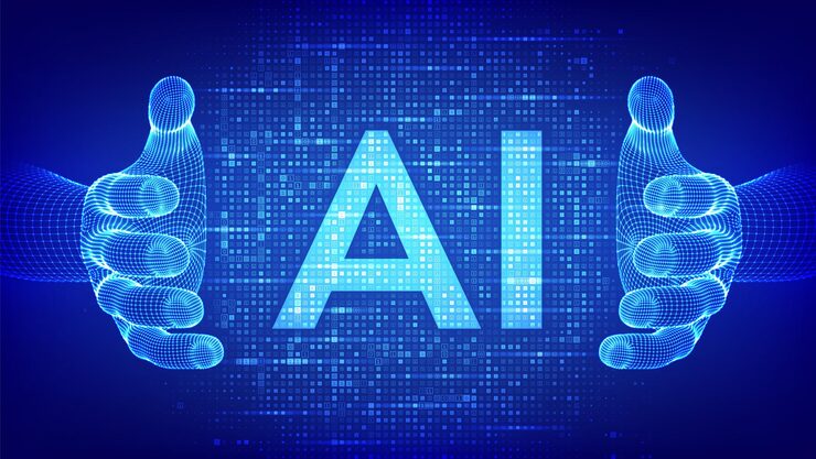 Vector ai artificial intelligence letters ai made with binary code in wireframe hands binary data and streaming digital code background matrix background with digits 10 vector illustration