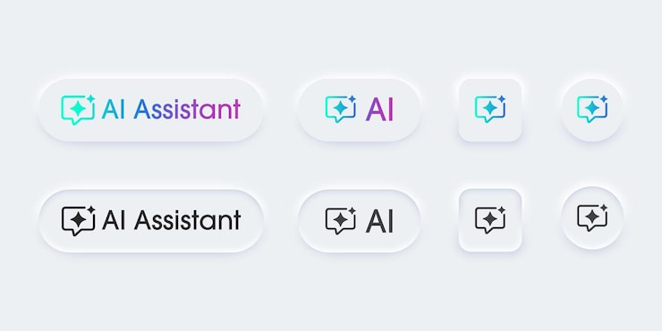 Vector ai assistant button user interface artificial intelligence bot support press button in trendy neumorphic style for app website and interfaces ui ux elements vector illustration