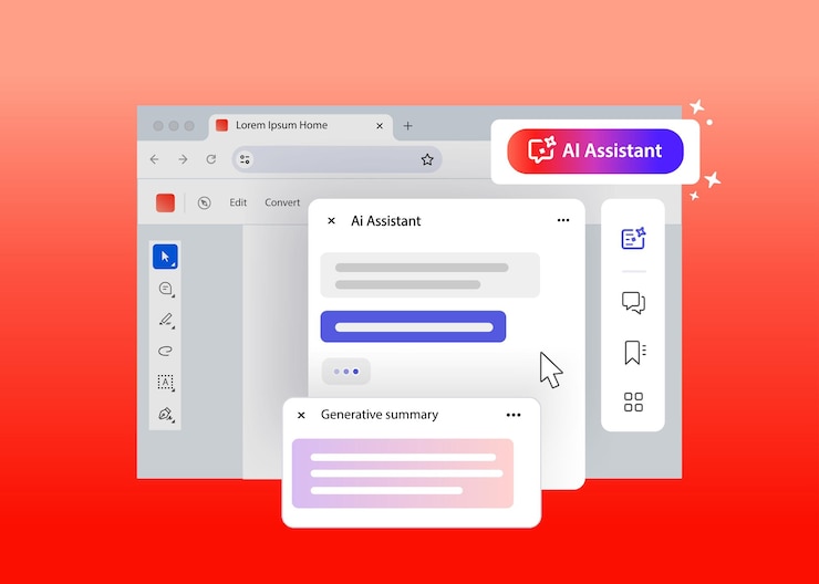 Vector ai assistant in pdf reader generative summary answer from artificial intelligence