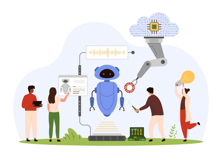 Vector ai automation smart robot construction technology and manufacturing by tiny people