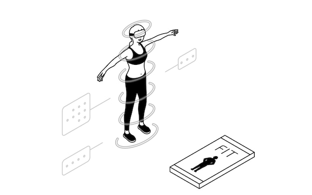 Vector ai body shape measuring woman with vr fitness app with vr goggles on