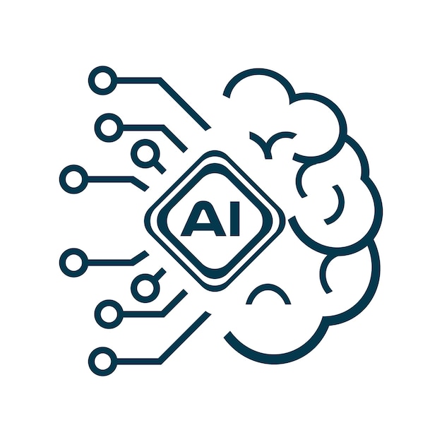 새로운 설치 아이콘을 위한 연결 스타일 설정 라인이 있는 AI 두뇌