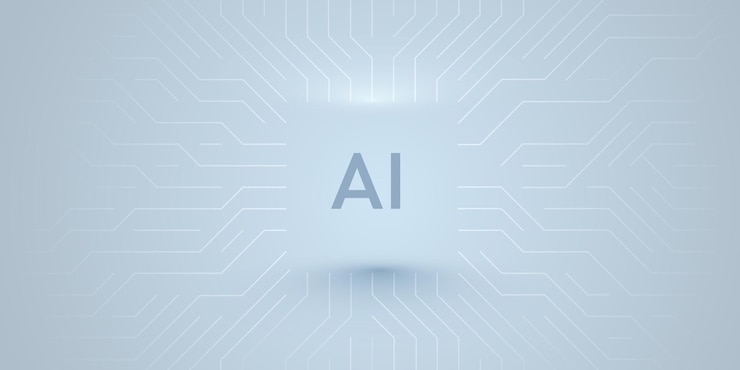 Vector ai chip on circuit board technology background cpu processor on tech bg computer microchip on
