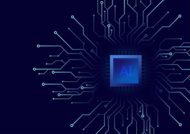 AI-chip digitale technologie op een blauwe achtergrond AI-computerprocessor Digitale technologie