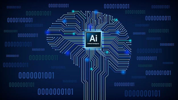 Ai-chip op de achtergrond van hersencircuits