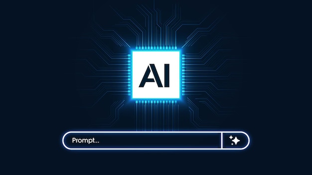 ai chip with a generative bar on a circuit board background concept of artificial intelligence ai search engines powered seo optimization generate an idea by a prompt vector illustration