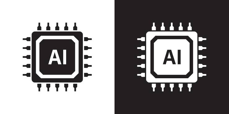 AI chips icon Futuristic artificial intelligence symbol Processor chip icon Computer help assistant Large data processing database concept Vector illustration for web apps UX and UI