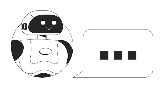 AI companion with chat bubble black and white concept vector spot illustration