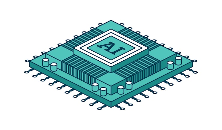 Vector ai cpu microchip isometric illustration digital processor with circuits and components symbolizing artificial intelligence and advanced computing technology