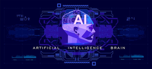 ai cyber banner artificial intelligence concept integrated human brain system with artificial