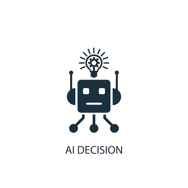 Значок решения ИИ. Простая иллюстрация элемента. Дизайн символов AI Decision из коллекции искусственного интеллекта. Может использоваться в Интернете и мобильных устройствах.