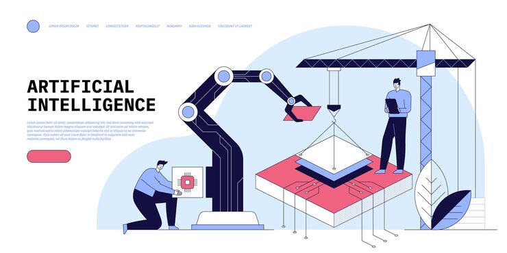 Vector ai development a group of programmers creates an artificial intelligence algorithm neural network