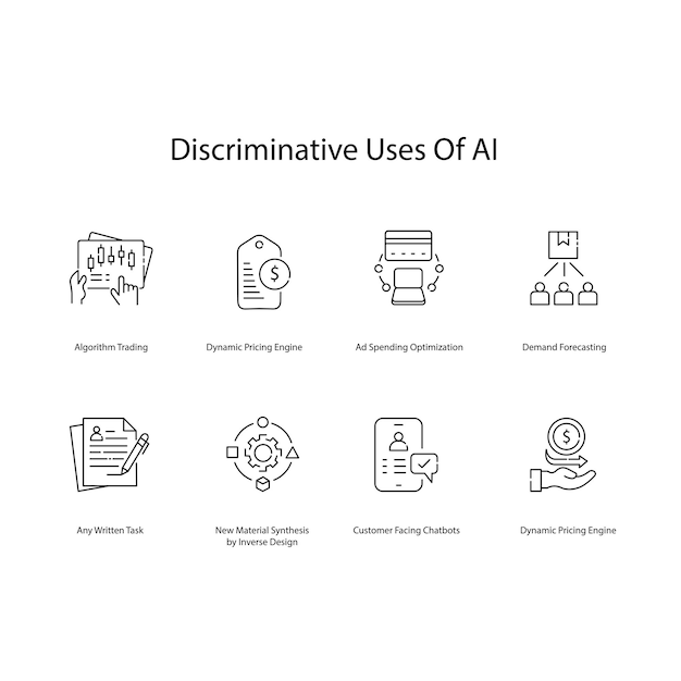 Иконный набор вектора дискриминации ИИ, исследующий этические проблемы