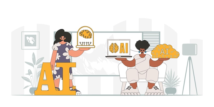 Vector ai duo of guy and girl in modern style, vector illustration.