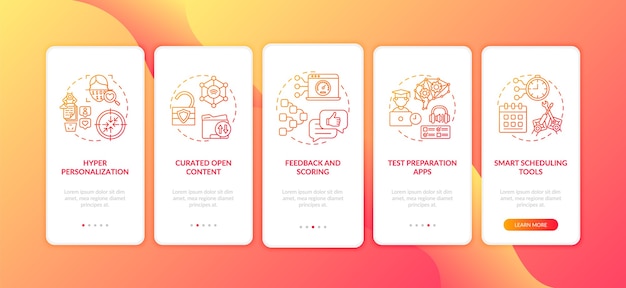 Ai nell'istruzione onboarding schermata della pagina dell'app mobile con concetti