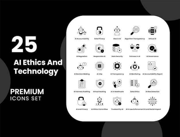 AI Ethics and Technology Icon Set Het opbouwen van vertrouwen in kunstmatige intelligentie