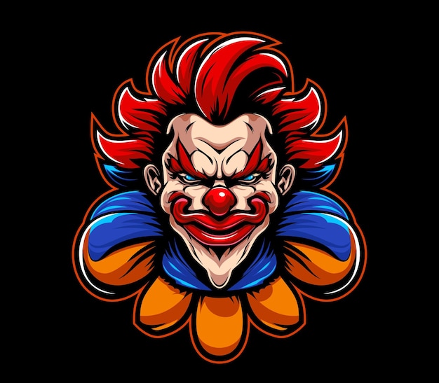 Ai gegenereerde cartoon boze clown mascotte Geïsoleerde woest en dreigend joker gezicht met een geverfde rode neus en griezelige grijns Embleem voor sportteam casino en carnaval griezelig Halloween karakter