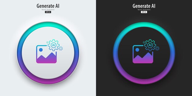AI generate image icon A set of buttons with symbols Image enhancement improved quality generated Artificial intelligence technology concept Neumorphism style UI UX design Vector illustration