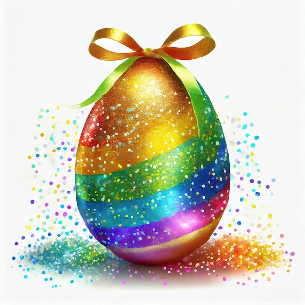 AI generated Colorful easter egg with glitter isolated on white background