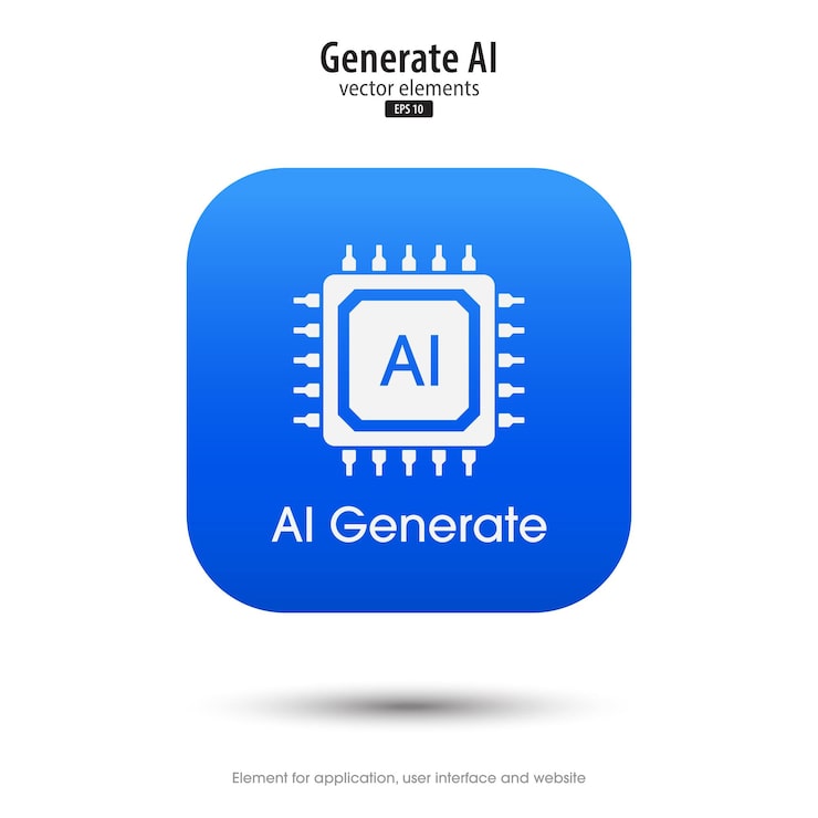 Vector ai 生成的图标 3d 按简约风格现代化与 ai 微芯片图标从文本中生成的工具 大数据处理概念 应用程序和网络的图标元素设计 矢量插图