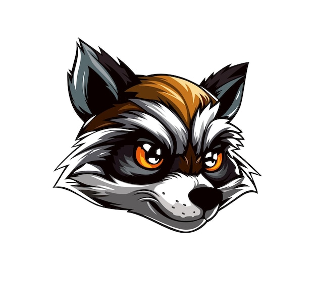 AI generated raccoon mascot Vector head of racoon animal with angry face white and black striped mask isolated symbol for tattoo Sport team zoo or hunting club mascot of wild forest raccoon animal