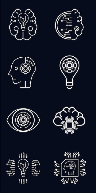 Vector ai group of icons and a group of ai technology concept vector styles