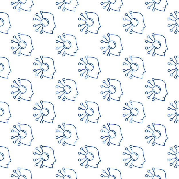 AI Head vector Artificial Intelligence Robot line seamless pattern