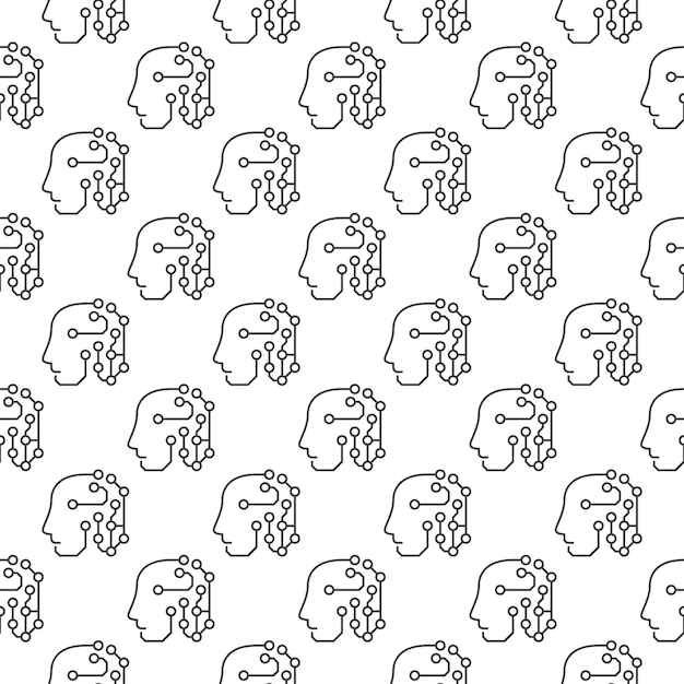 AI Head with Circuits vector Artificial Intelligence line seamless pattern