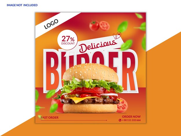Vector ai heerlijke hamburger en eten menusjabloon voor sociale media-banner